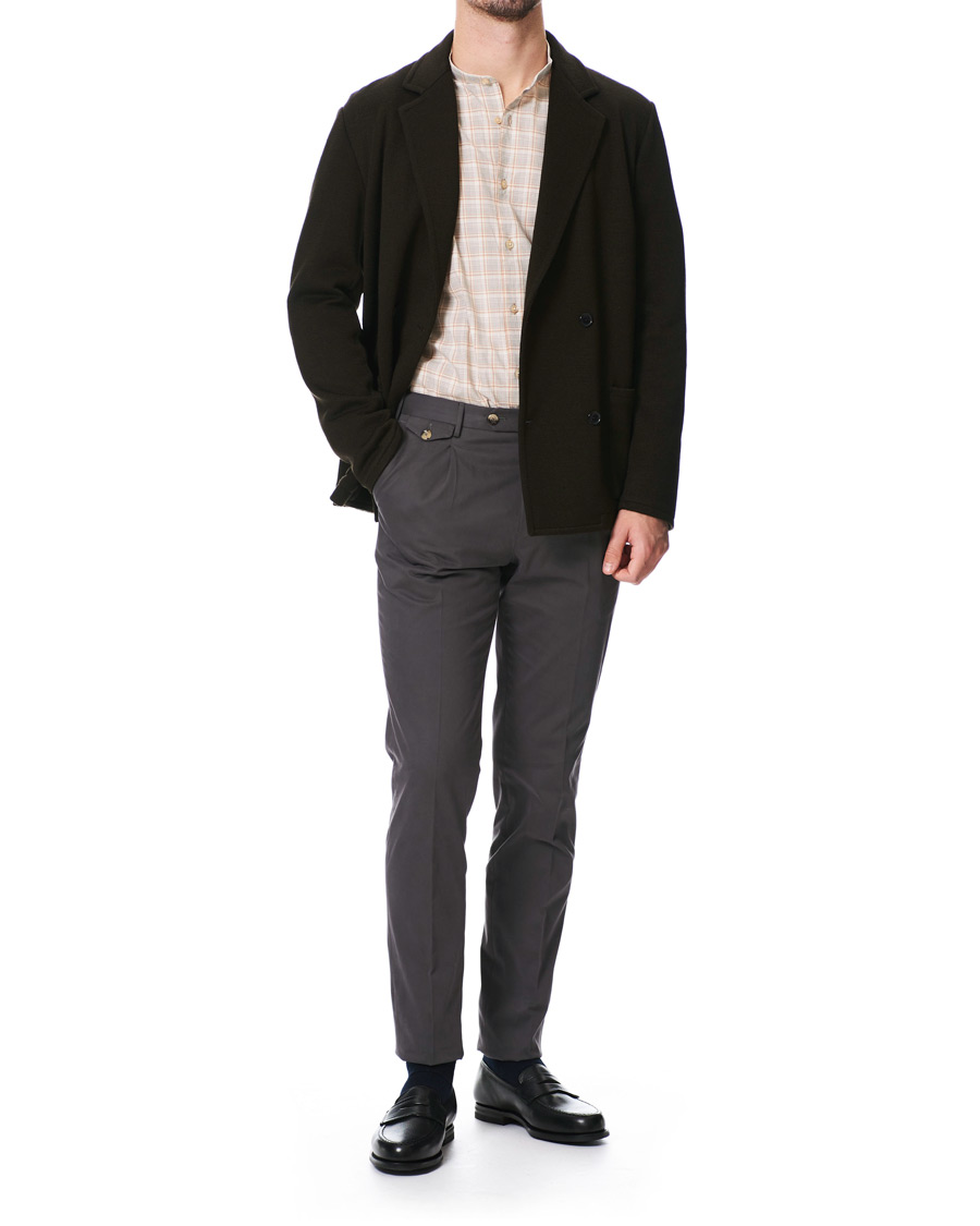 Homme | Chemises | Camoshita | Mandarin Collar Cotton Shirt Beige Check