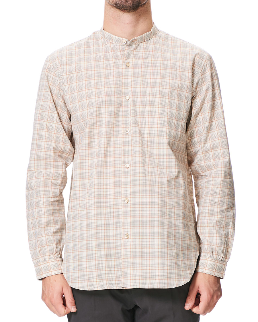 Homme | Chemises | Camoshita | Mandarin Collar Cotton Shirt Beige Check