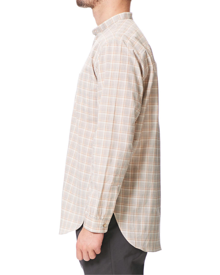 Homme | Chemises | Camoshita | Mandarin Collar Cotton Shirt Beige Check