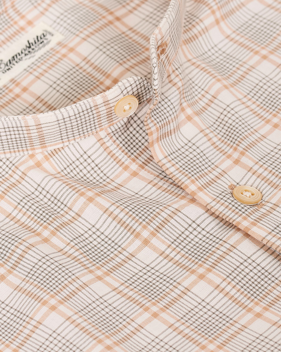 Homme | Chemises | Camoshita | Mandarin Collar Cotton Shirt Beige Check
