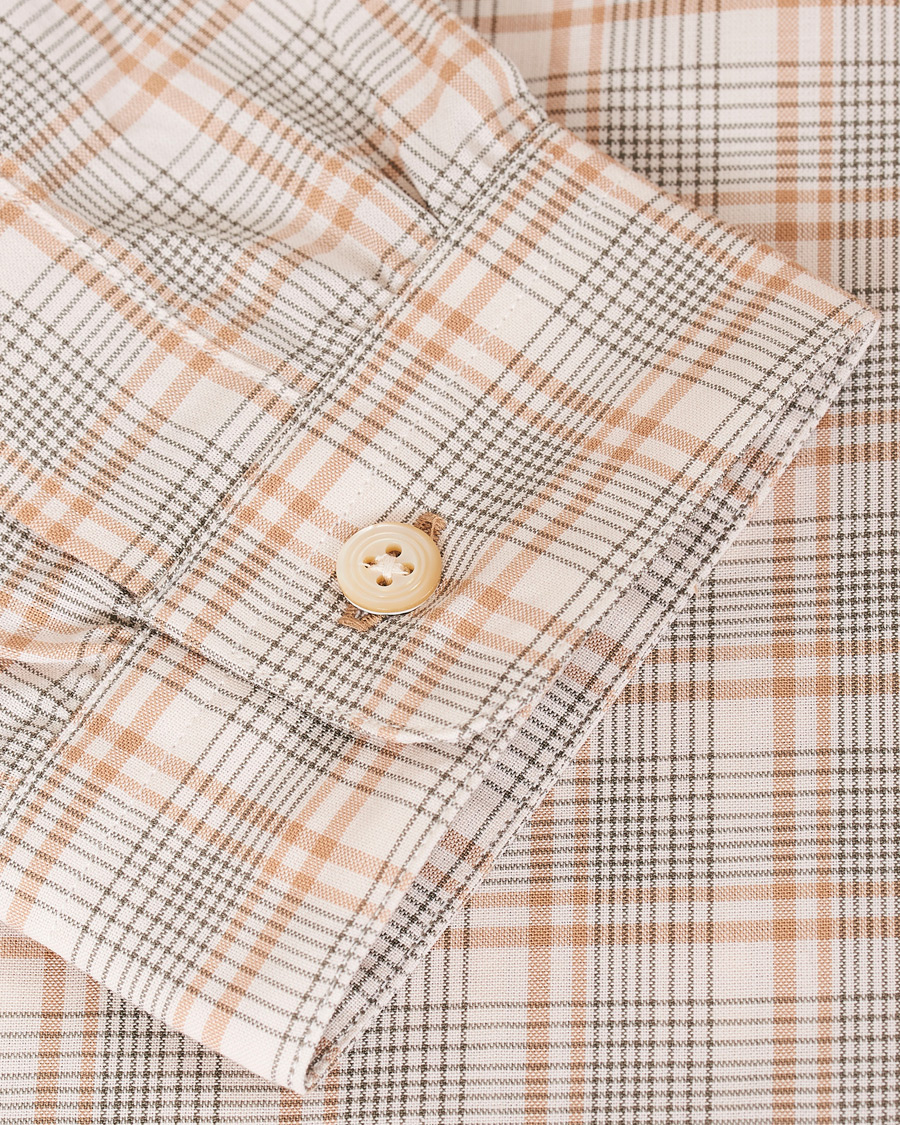 Homme | Chemises | Camoshita | Mandarin Collar Cotton Shirt Beige Check