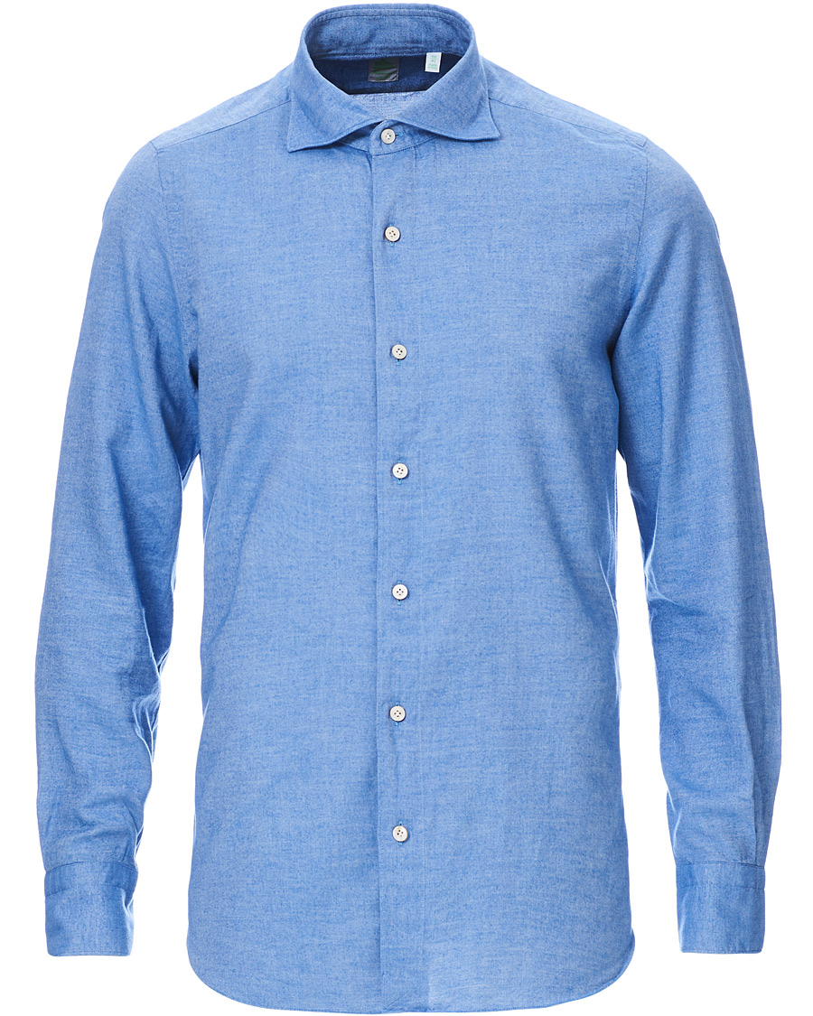Homme | Chemises | Finamore Napoli | Tokyo Slim Fit Flannel Shirt Light Blue