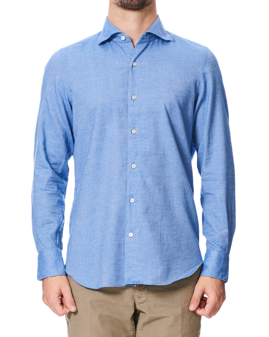 Homme | Chemises | Finamore Napoli | Tokyo Slim Fit Flannel Shirt Light Blue