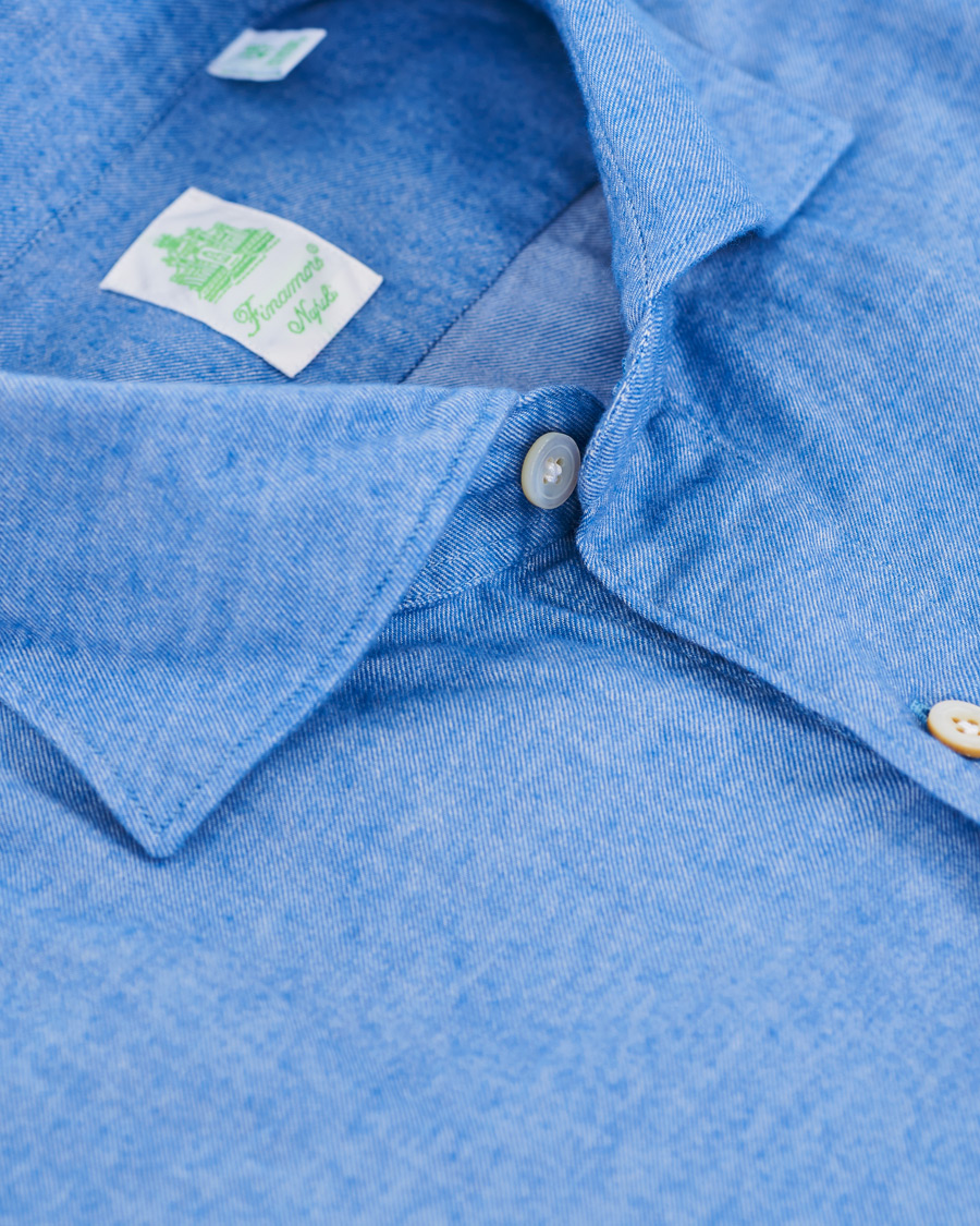 Homme | Chemises | Finamore Napoli | Tokyo Slim Fit Flannel Shirt Light Blue