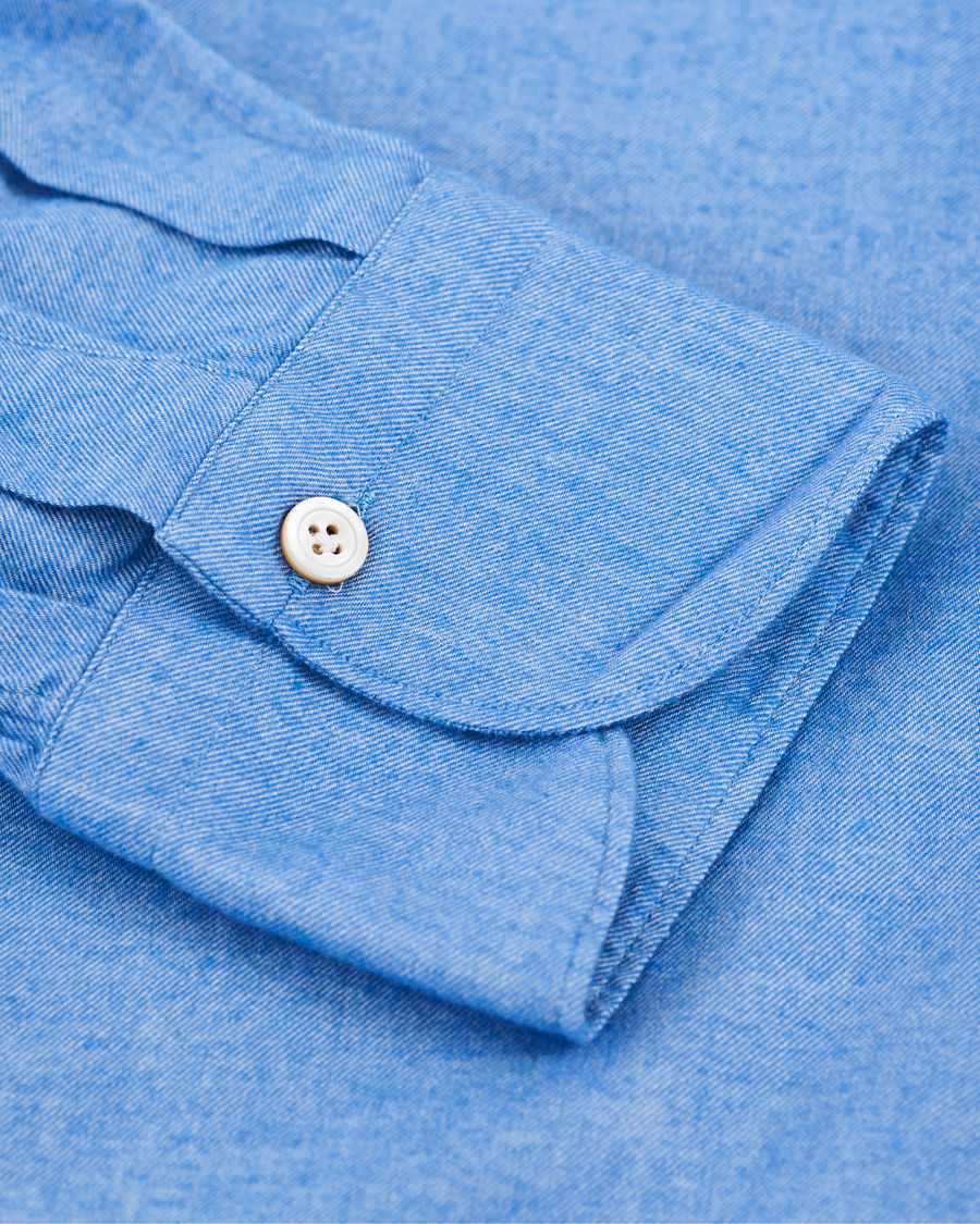Homme | Chemises | Finamore Napoli | Tokyo Slim Fit Flannel Shirt Light Blue