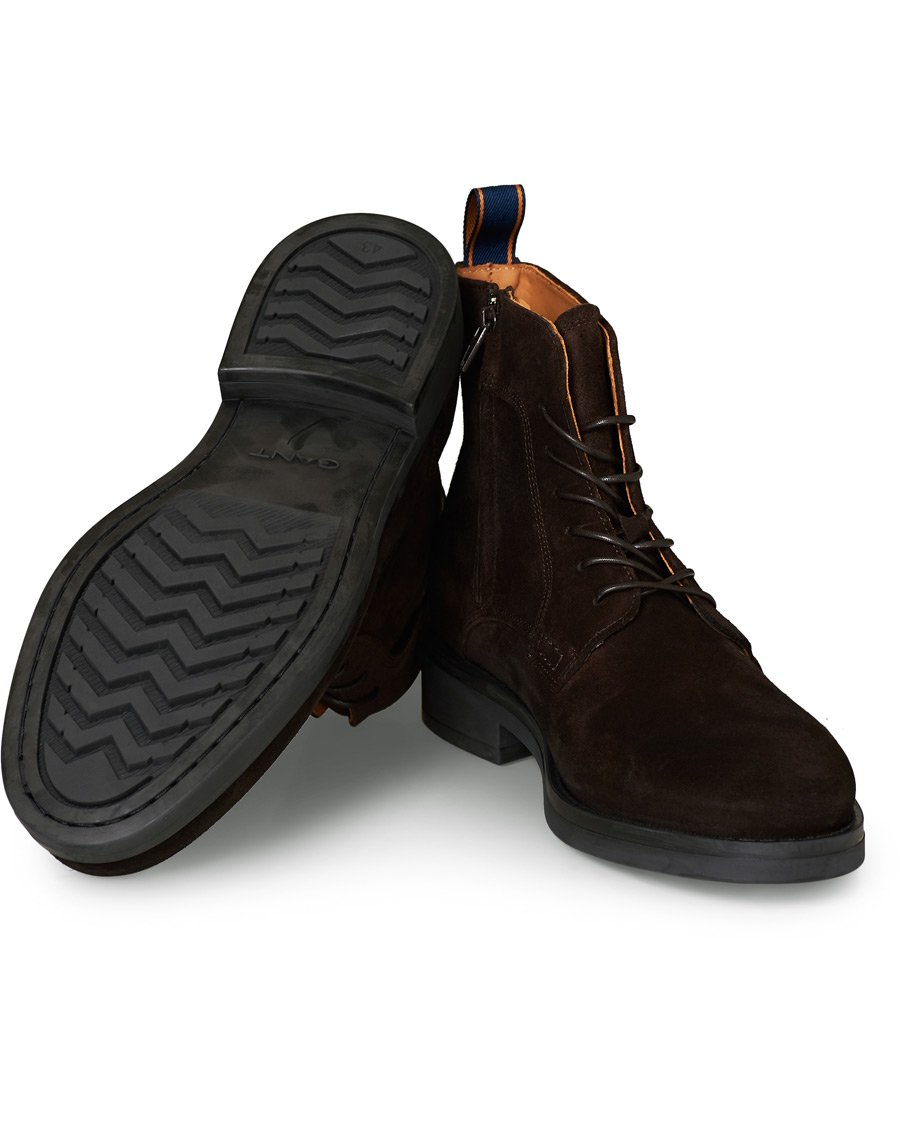 Heren | GANT Brookly Zip High Lace Boot Dark Brown Suede | GANT | Brookly Zip High Lace Boot Dark Brown Suede