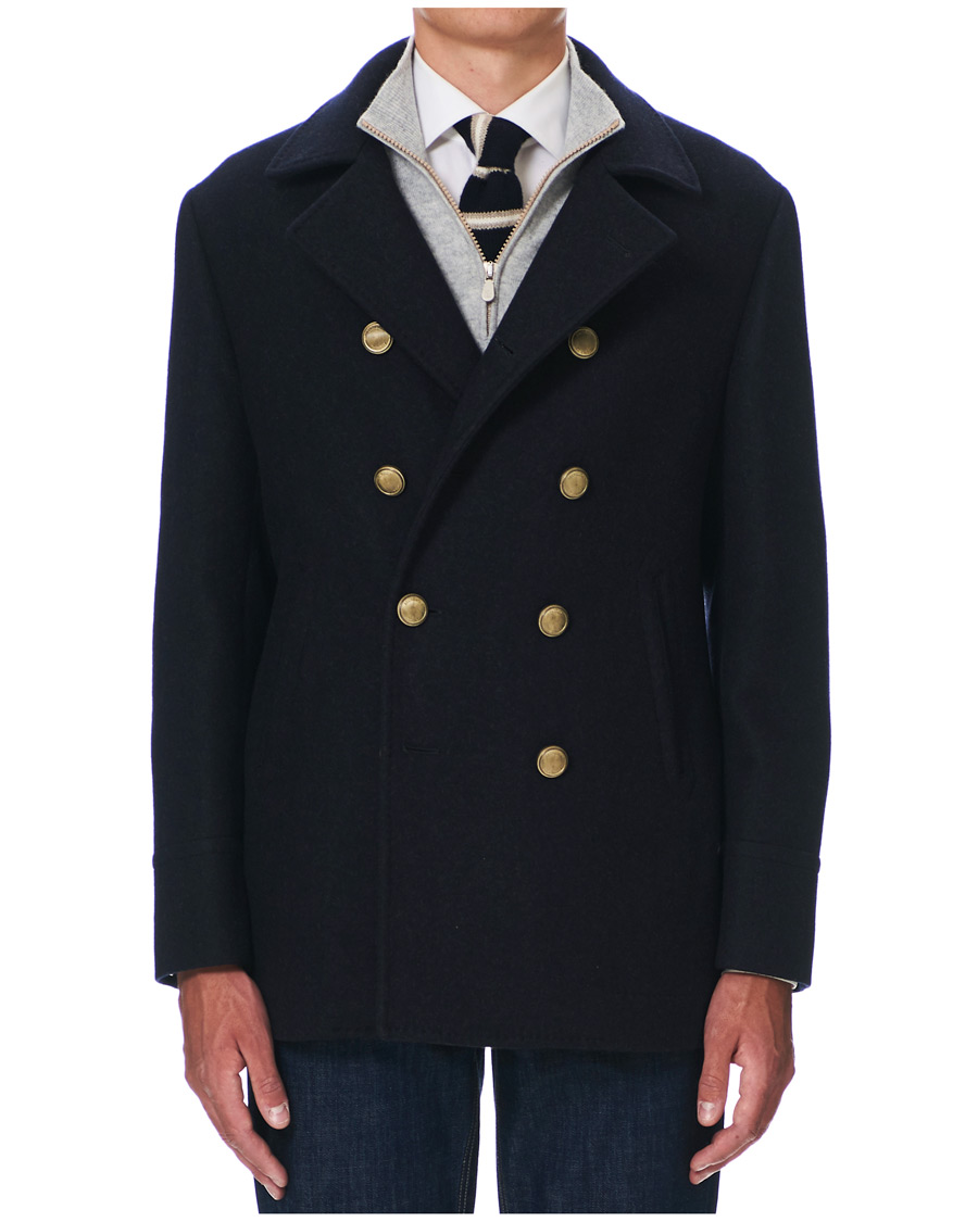 Heren | Jassen | Brunello Cucinelli | Double Breasted Wool Coat Navy