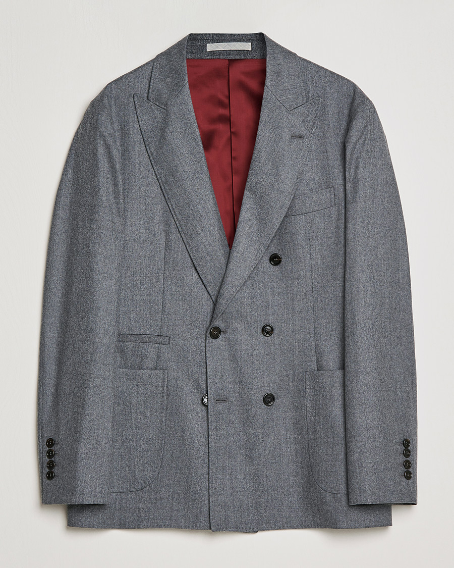 Homme | Blazers | Brunello Cucinelli | Double Breasted Flannel Blazer Grey Melange