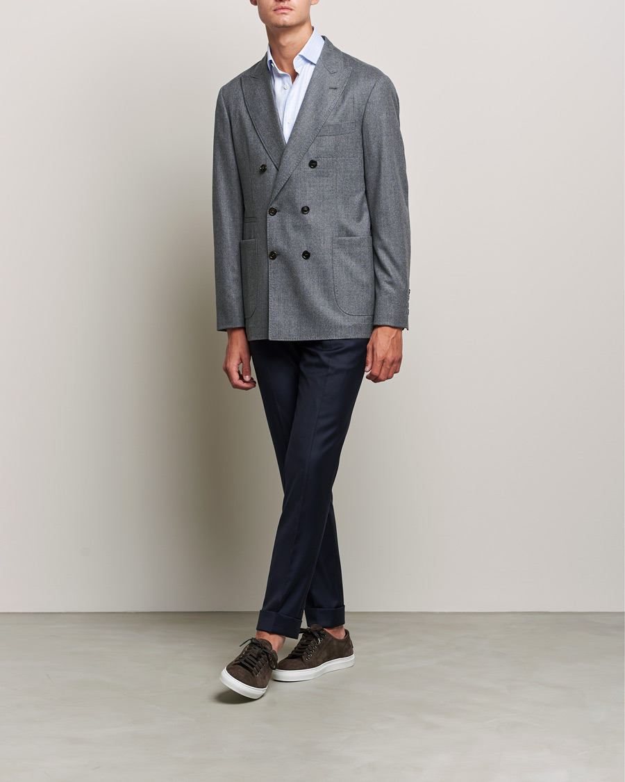 Homme | Blazers | Brunello Cucinelli | Double Breasted Flannel Blazer Grey Melange
