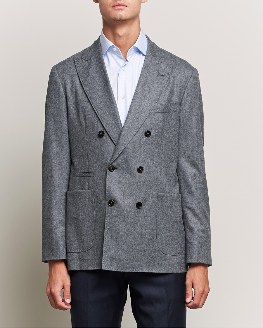 Homme | Blazers | Brunello Cucinelli | Double Breasted Flannel Blazer Grey Melange