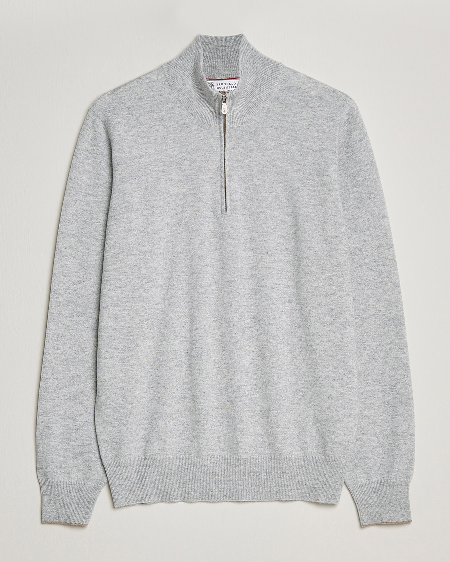 Homme | Pulls Et Tricots | Brunello Cucinelli | 2 Ply Cashmere Half Zip Light Grey