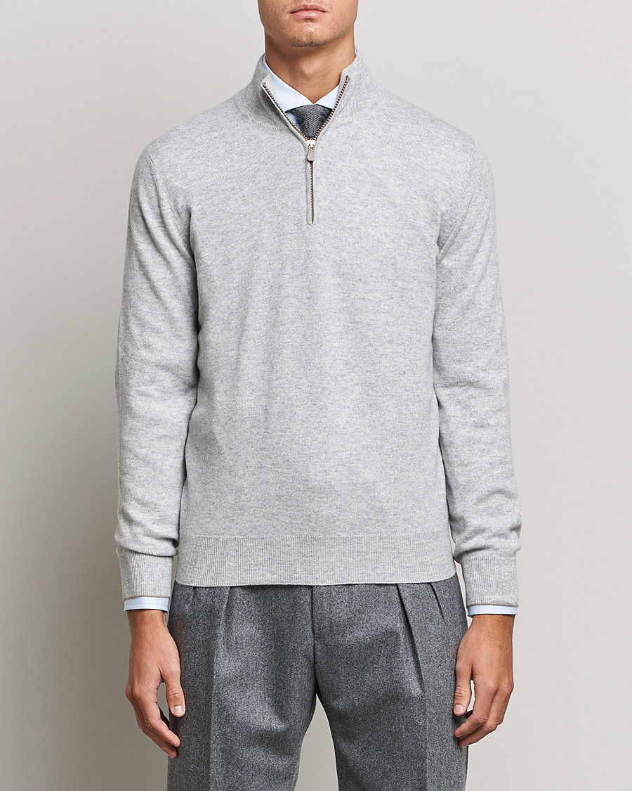 Homme | Pulls Et Tricots | Brunello Cucinelli | 2 Ply Cashmere Half Zip Light Grey