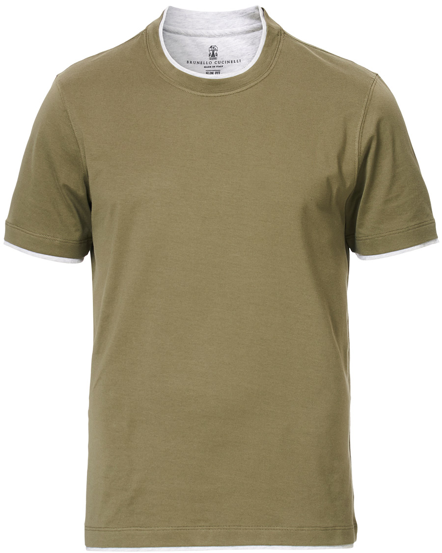 Homme | T-shirts | Brunello Cucinelli | Contrast Collar T-Shirt Green/Grey