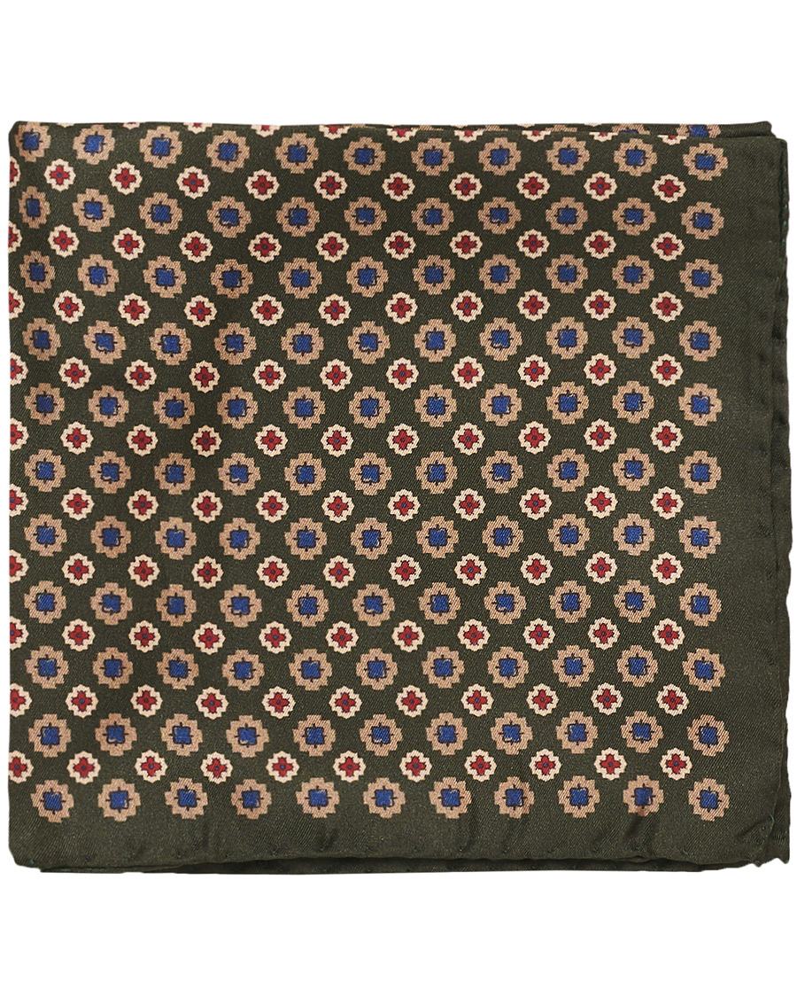 Homme | Amanda Christensen Silk Twill Printed Pocket Square Green | Amanda Christensen | Silk Twill Printed Pocket Square Green