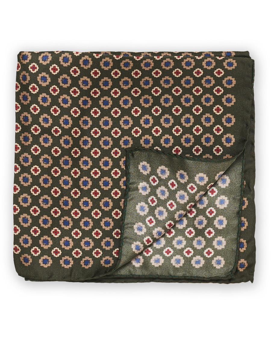 Homme | Amanda Christensen Silk Twill Printed Pocket Square Green | Amanda Christensen | Silk Twill Printed Pocket Square Green