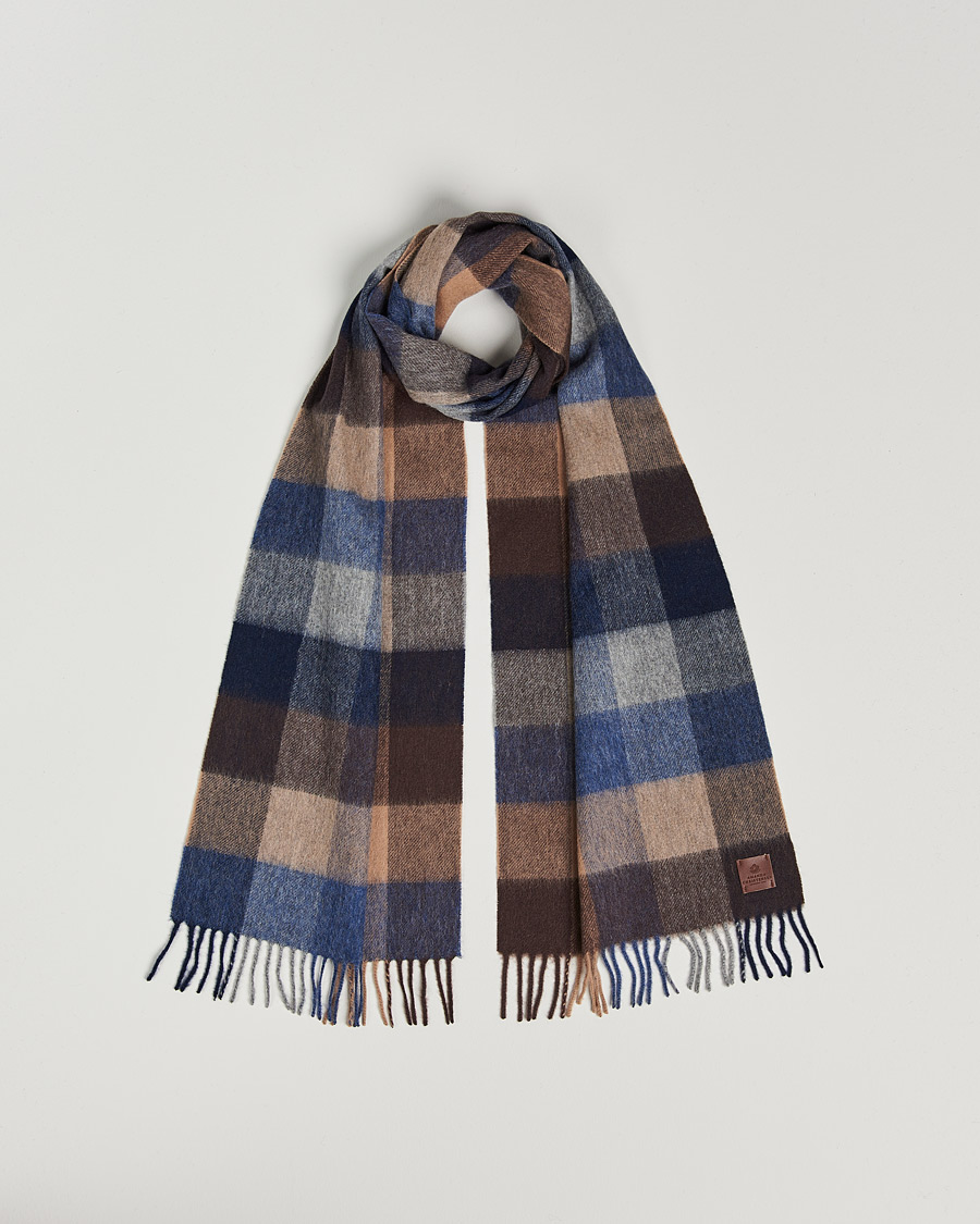 Homme | Amanda Christensen Merino Wool Block Check Scarf Navy/Brown | Amanda Christensen | Merino Wool Block Check Scarf Navy/Brown