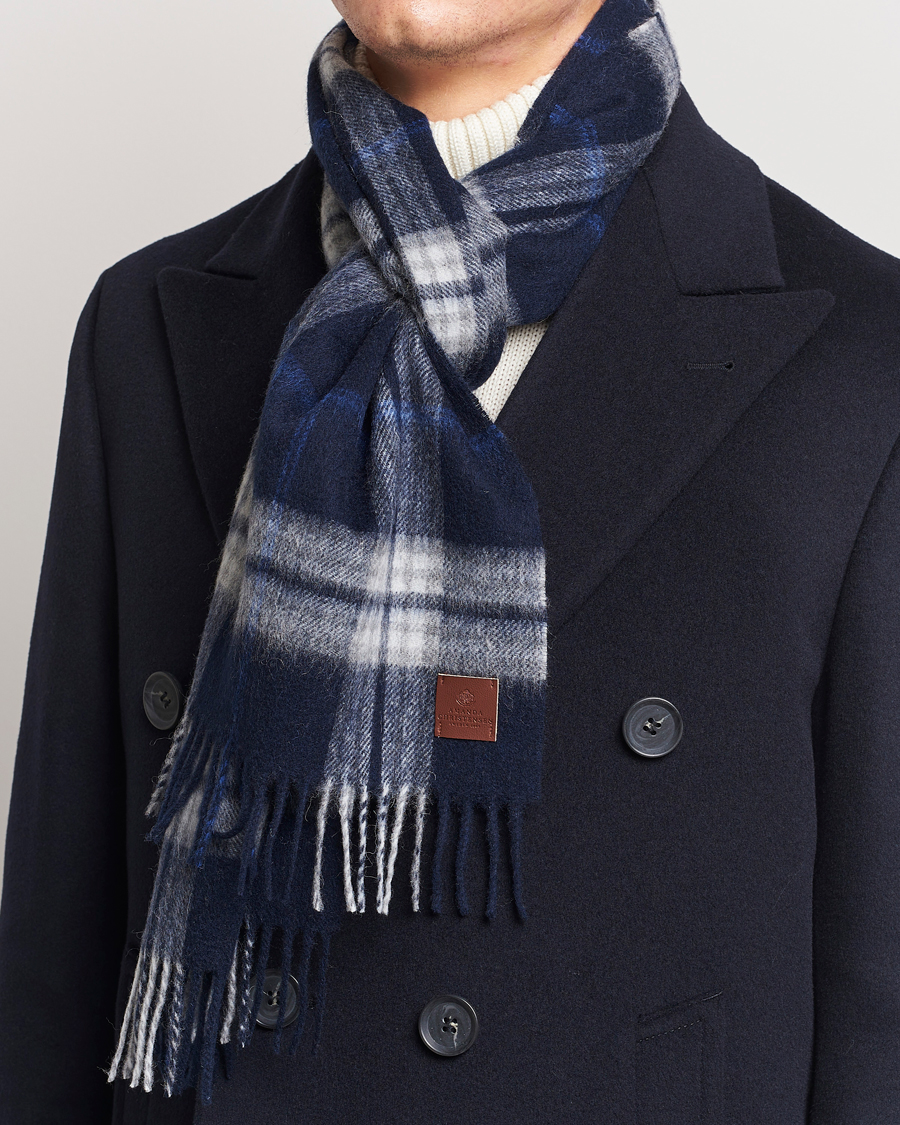 Homme | Amanda Christensen Merino Wool Check Scarf Blue | Amanda Christensen | Merino Wool Check Scarf Blue