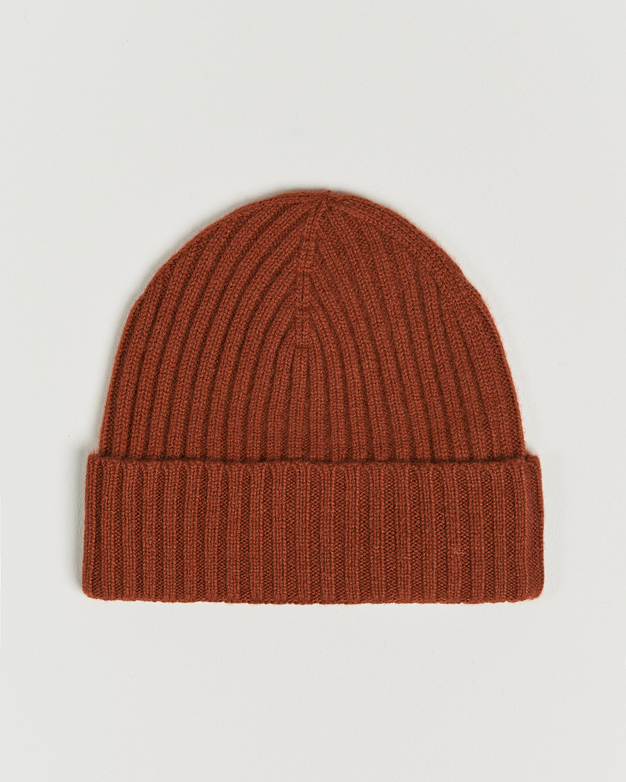 Homme | Amanda Christensen Rib Knitted Cashmere Cap Rust | Amanda Christensen | Rib Knitted Cashmere Cap Rust