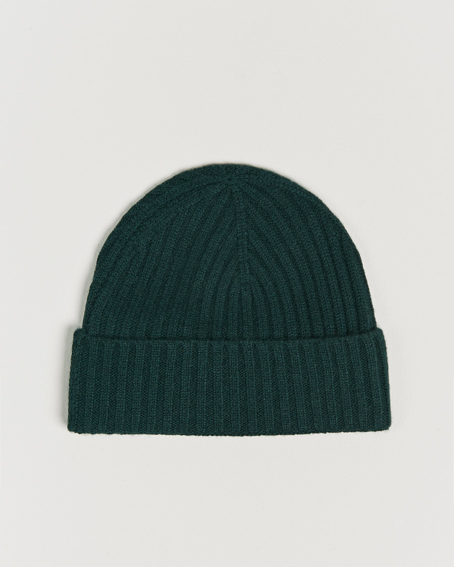 Homme | Amanda Christensen Rib Knitted Cashmere Cap Bottle Green | Amanda Christensen | Rib Knitted Cashmere Cap Bottle Green