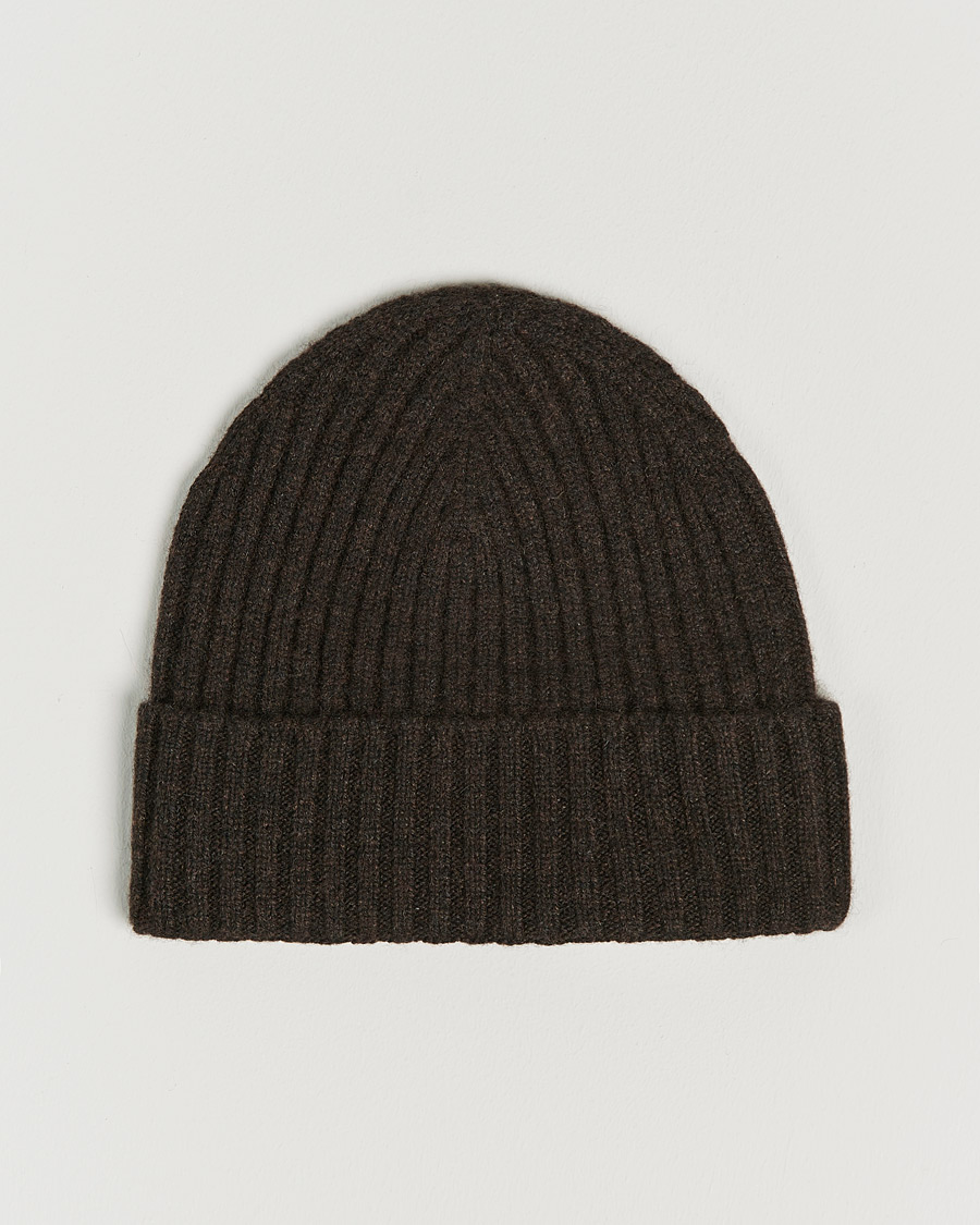 Homme | Bonnets | Amanda Christensen | Rib Knitted Cashmere Cap Brown Melange