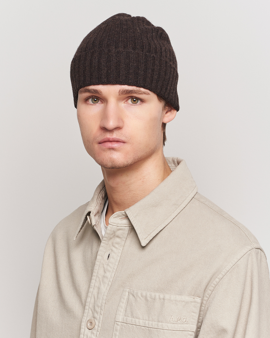 Homme | Bonnets | Amanda Christensen | Rib Knitted Cashmere Cap Brown Melange