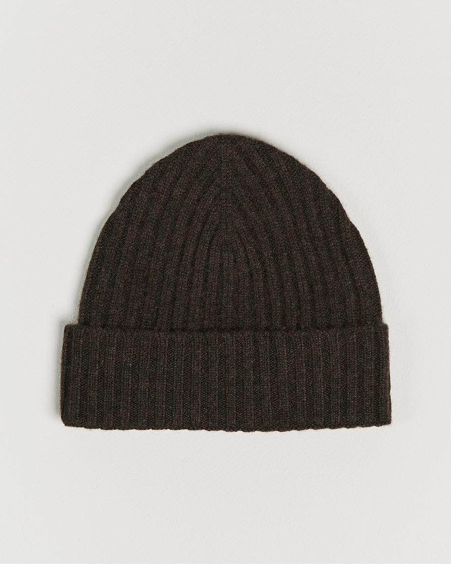 Homme | Bonnets | Amanda Christensen | Rib Knitted Cashmere Cap Brown Melange