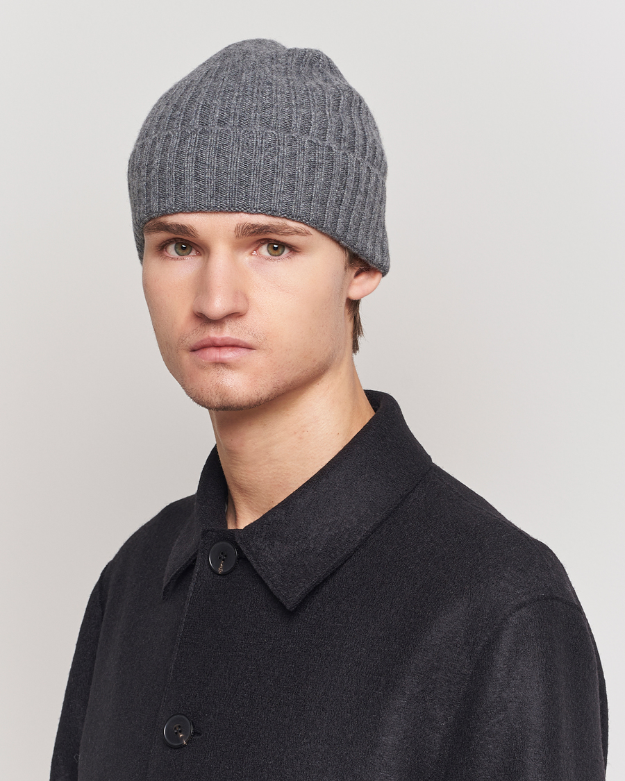 Heren | Mutsen | Amanda Christensen | Rib Knitted Cashmere Cap Grey Melange