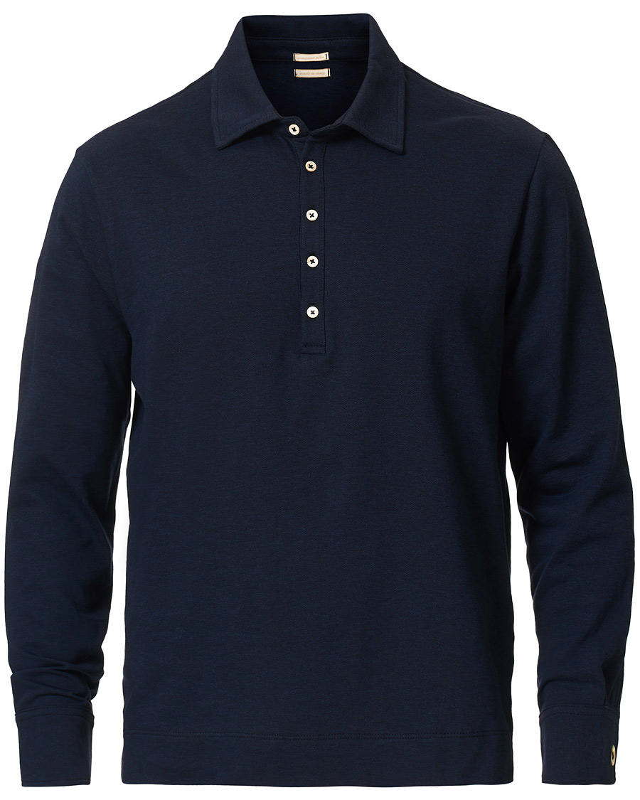 Homme | Pulls Et Tricots | Massimo Alba | Ischia Cotton/Cashmere Long Sleeve Polo Blue Navy