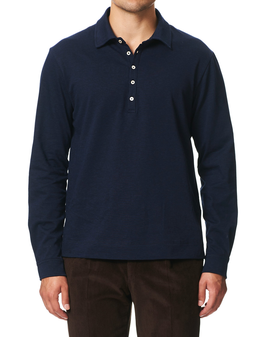 Homme | Pulls Et Tricots | Massimo Alba | Ischia Cotton/Cashmere Long Sleeve Polo Blue Navy