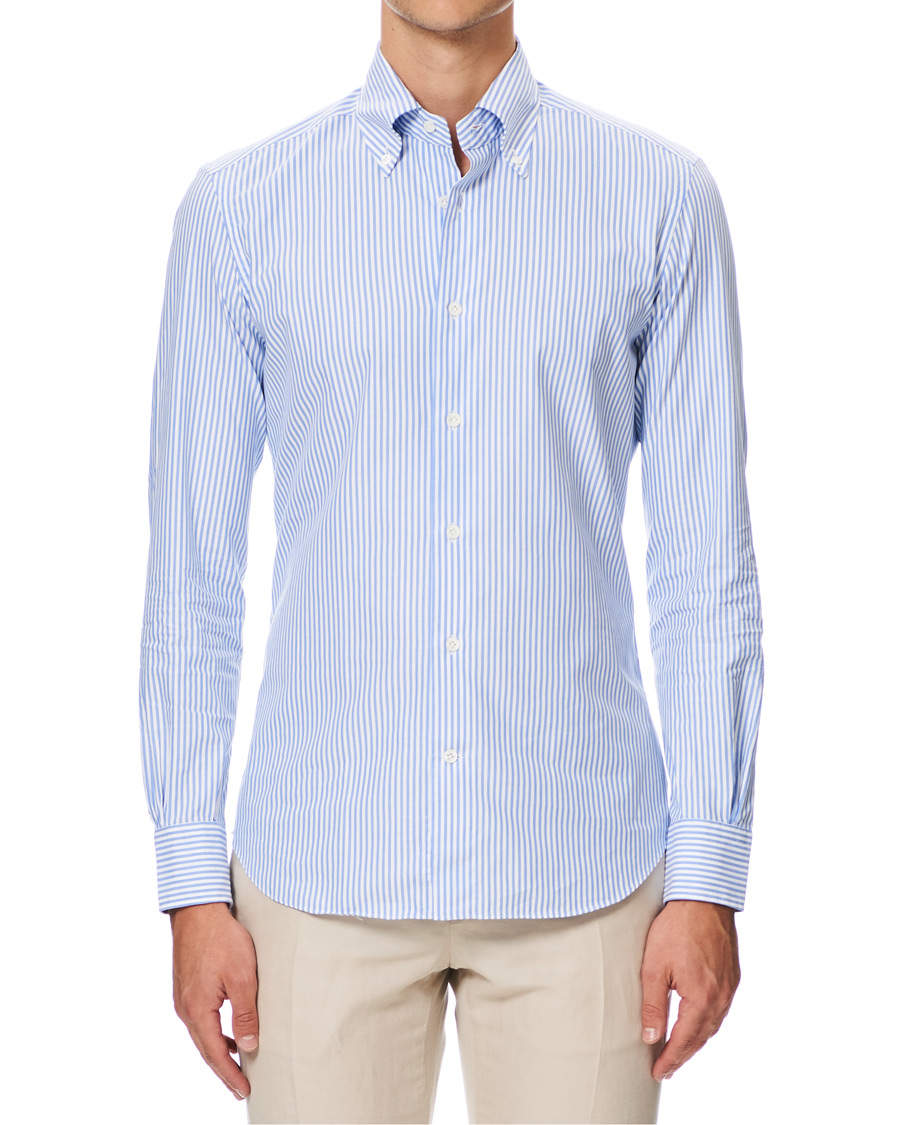 Homme | Chemises | Mazzarelli | Soft Oxford Button Down Shirt White/Blue