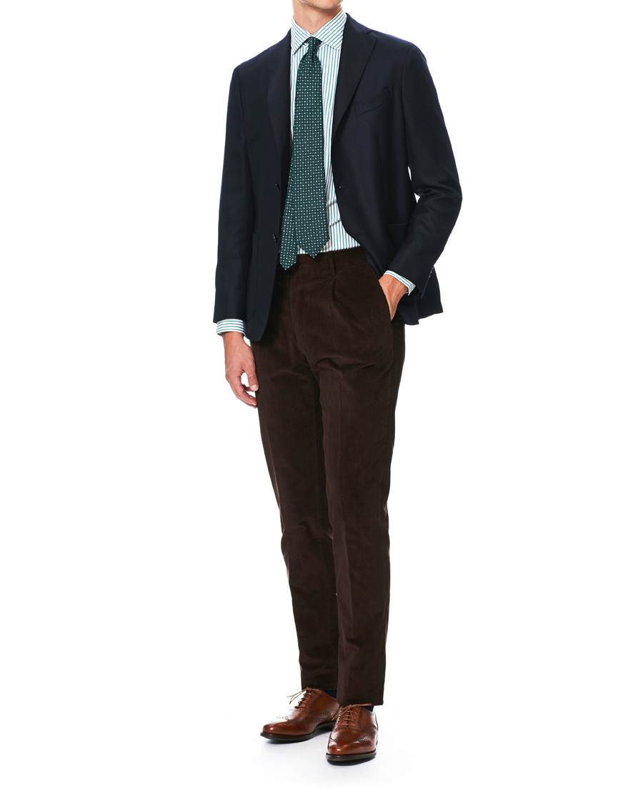 Homme | Chemises | Mazzarelli | Soft Striped Cut Away Shirt White/Green