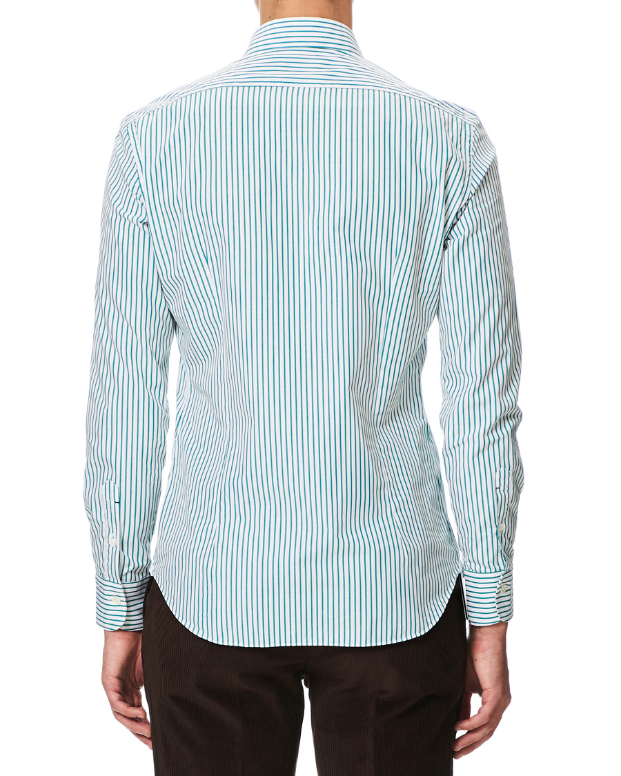 Homme | Chemises | Mazzarelli | Soft Striped Cut Away Shirt White/Green
