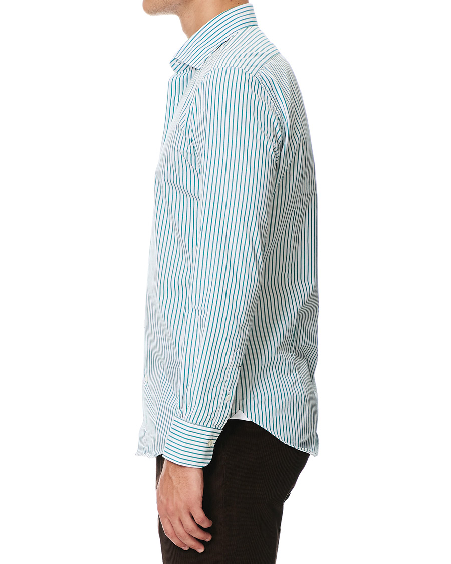Homme | Chemises | Mazzarelli | Soft Striped Cut Away Shirt White/Green