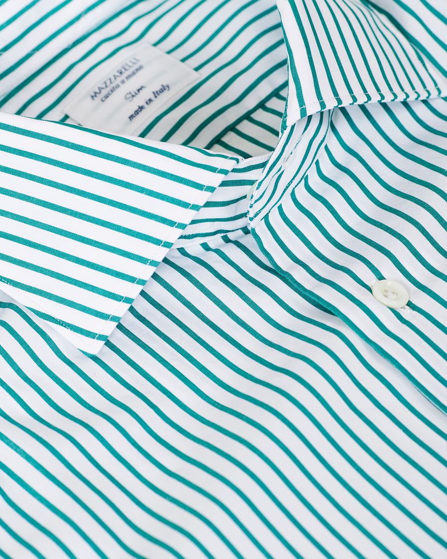 Homme | Chemises | Mazzarelli | Soft Striped Cut Away Shirt White/Green