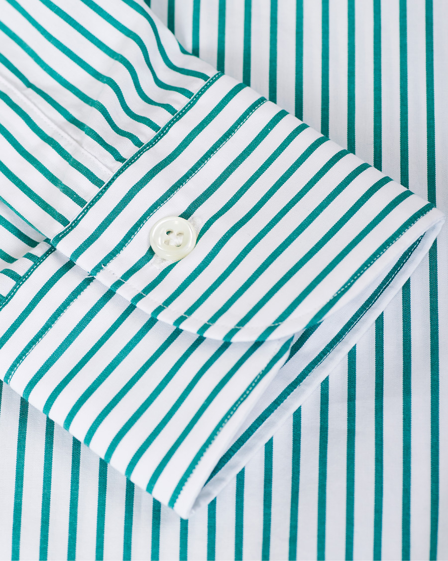 Homme | Chemises | Mazzarelli | Soft Striped Cut Away Shirt White/Green