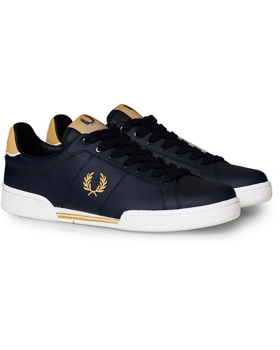 Homme | Fred Perry B722 Leather Sneaker Navy/Gold | Fred Perry | B722 Leather Sneaker Navy/Gold