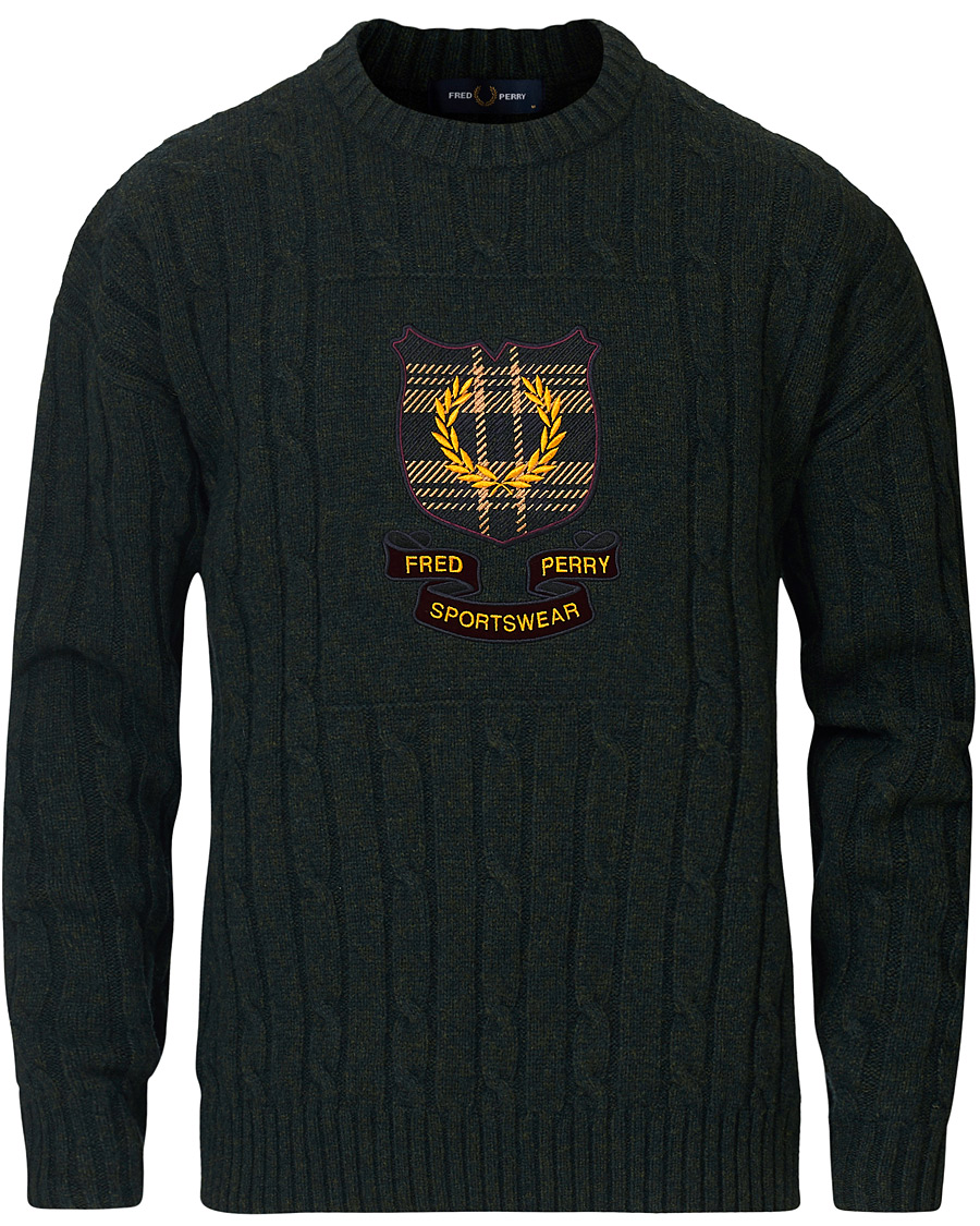 Homme | Pulls Et Tricots | Fred Perry | Shield Cable Knit Jumper Hunting Green