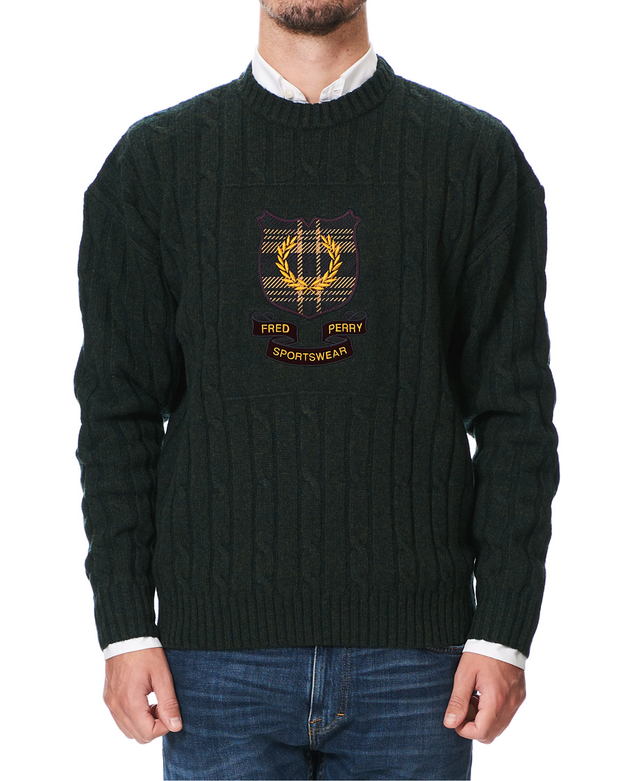 Homme | Pulls Et Tricots | Fred Perry | Shield Cable Knit Jumper Hunting Green