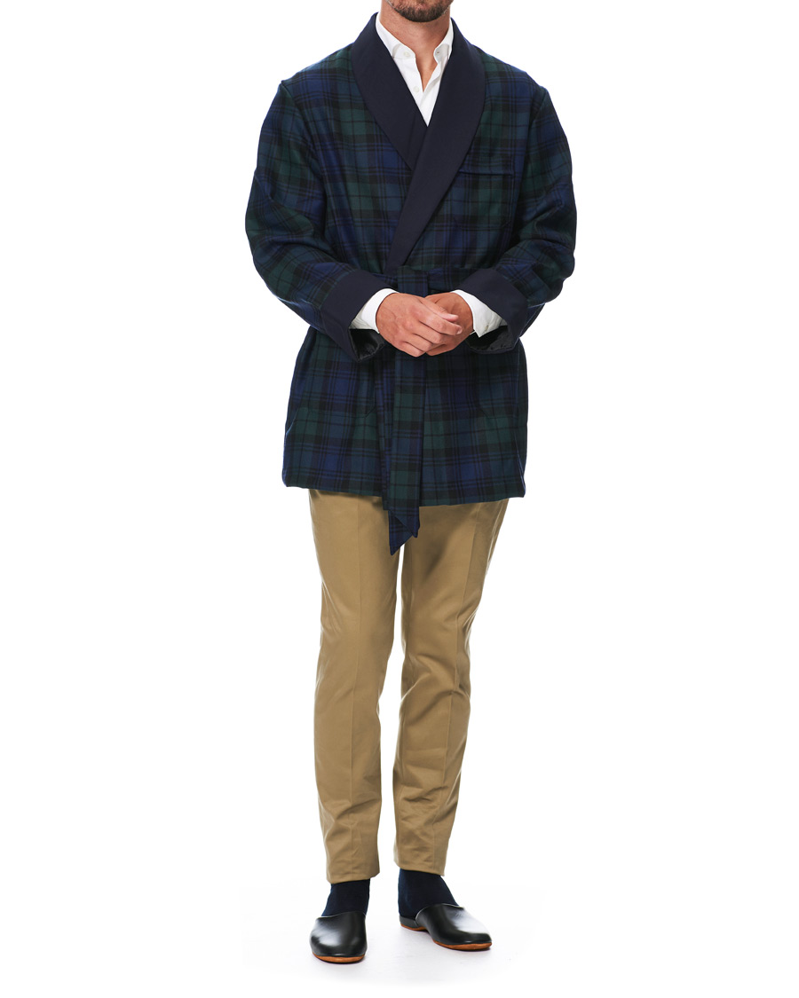 Homme | Peignoirs Et Pyjamas | Derek Rose | Wool Tartan Smoking Jacket Blackwatch