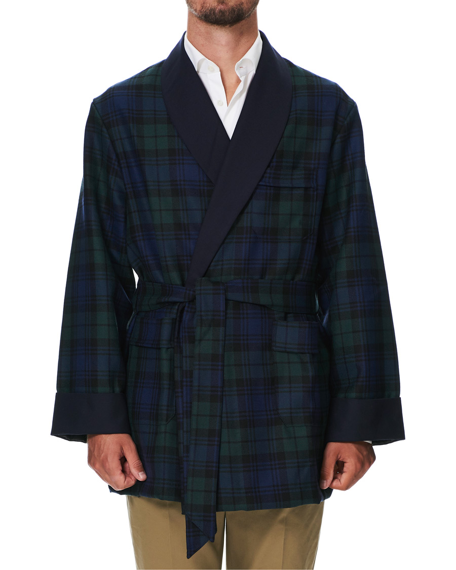 Homme | Peignoirs Et Pyjamas | Derek Rose | Wool Tartan Smoking Jacket Blackwatch