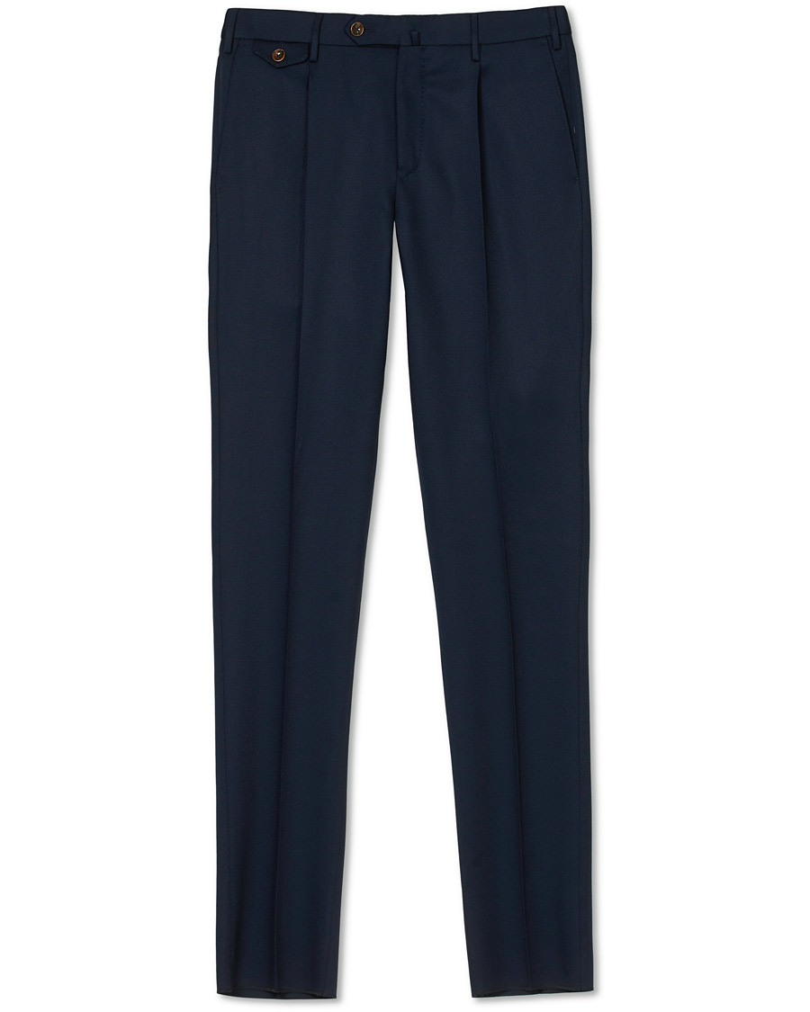 Heren | Broeken | PT01 | Gentleman Fit Pleated Wool Trousers Navy Blue