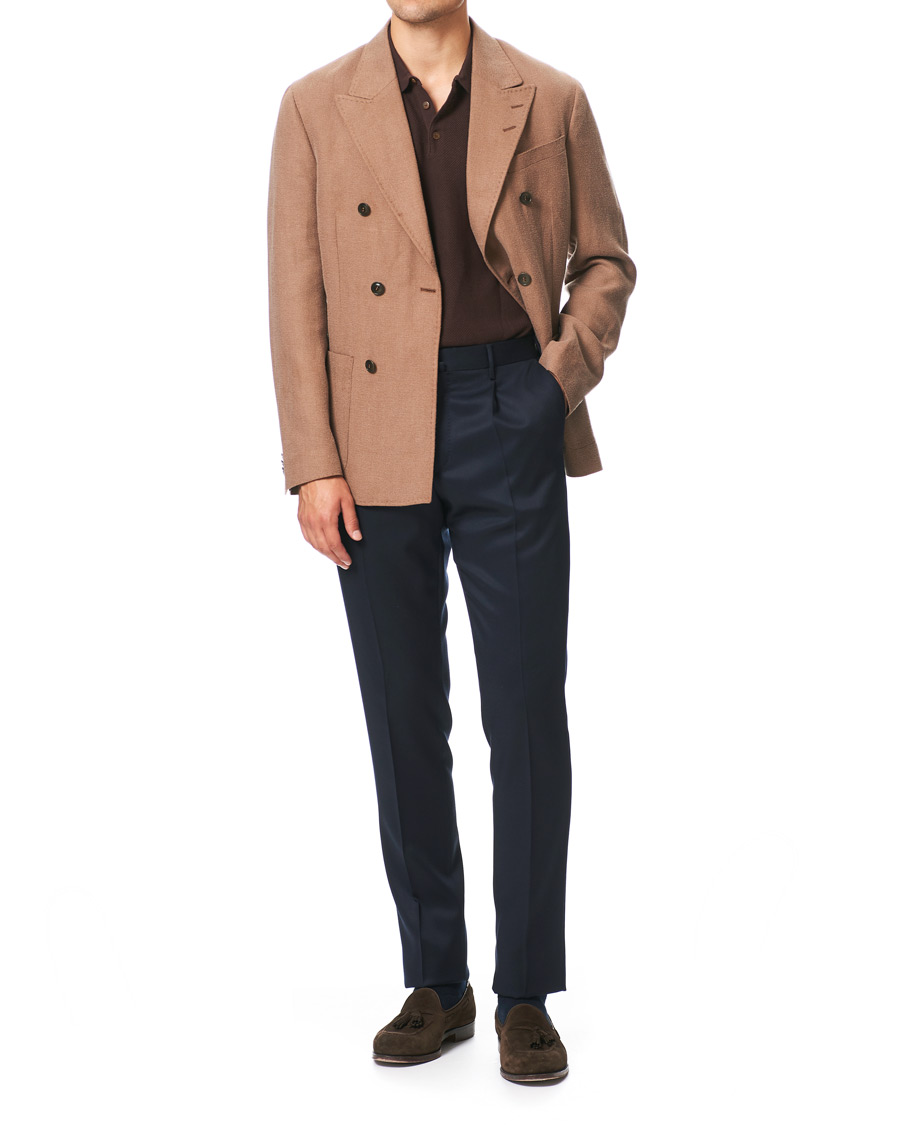 Heren | Broeken | PT01 | Gentleman Fit Pleated Wool Trousers Navy Blue