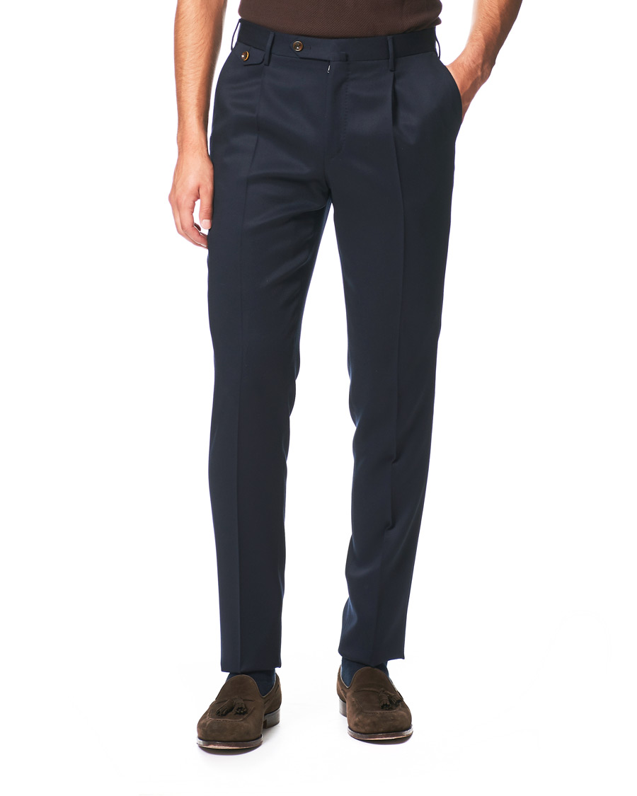 Heren | Broeken | PT01 | Gentleman Fit Pleated Wool Trousers Navy Blue