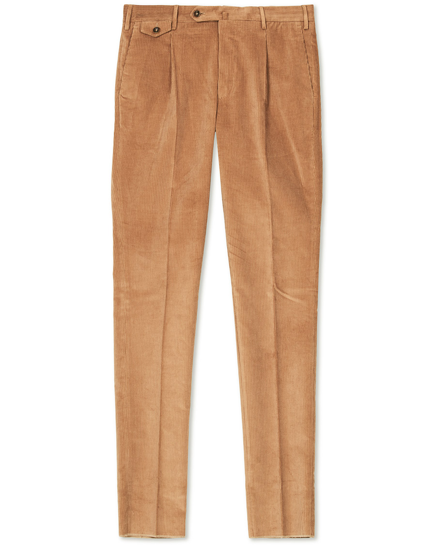 Heren | Broeken | PT01 | Gentleman Fit Pleated Corduroy Trousers Khaki