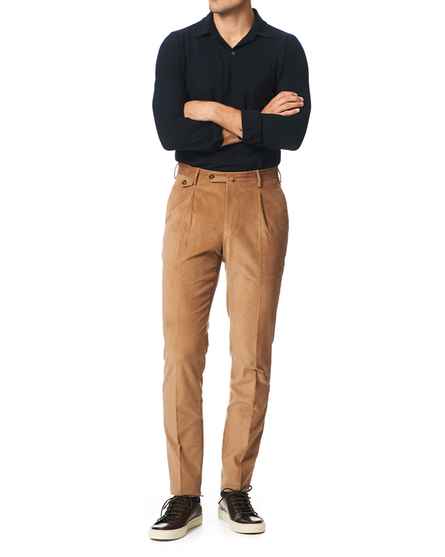 Heren | Broeken | PT01 | Gentleman Fit Pleated Corduroy Trousers Khaki