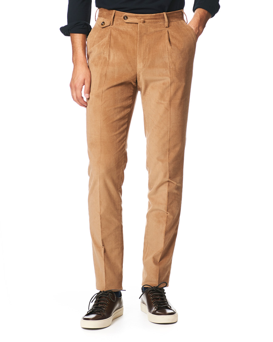 Heren | Broeken | PT01 | Gentleman Fit Pleated Corduroy Trousers Khaki