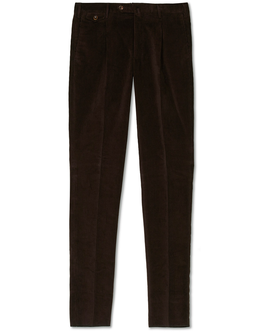 Homme | Pantalons | PT01 | Gentleman Fit Pleated Corduroy Trousers Dark Brown