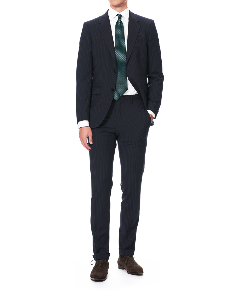 Heren | Broeken | Tiger of Sweden | Tretton Side Adjusters Pleated Trousers Navy Stripe