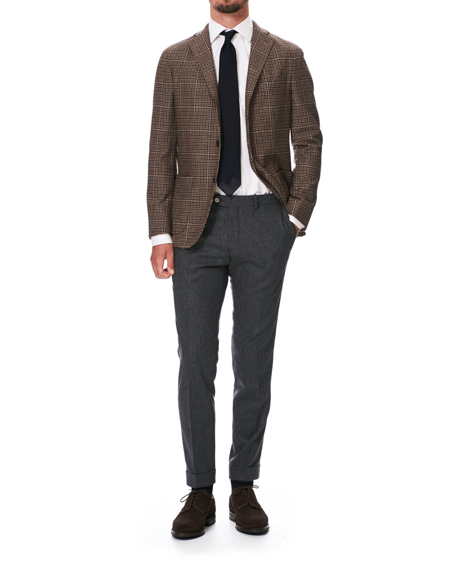 Homme | Pantalons | Oscar Jacobson | Dean Turn Up Flannel Trousers Grey