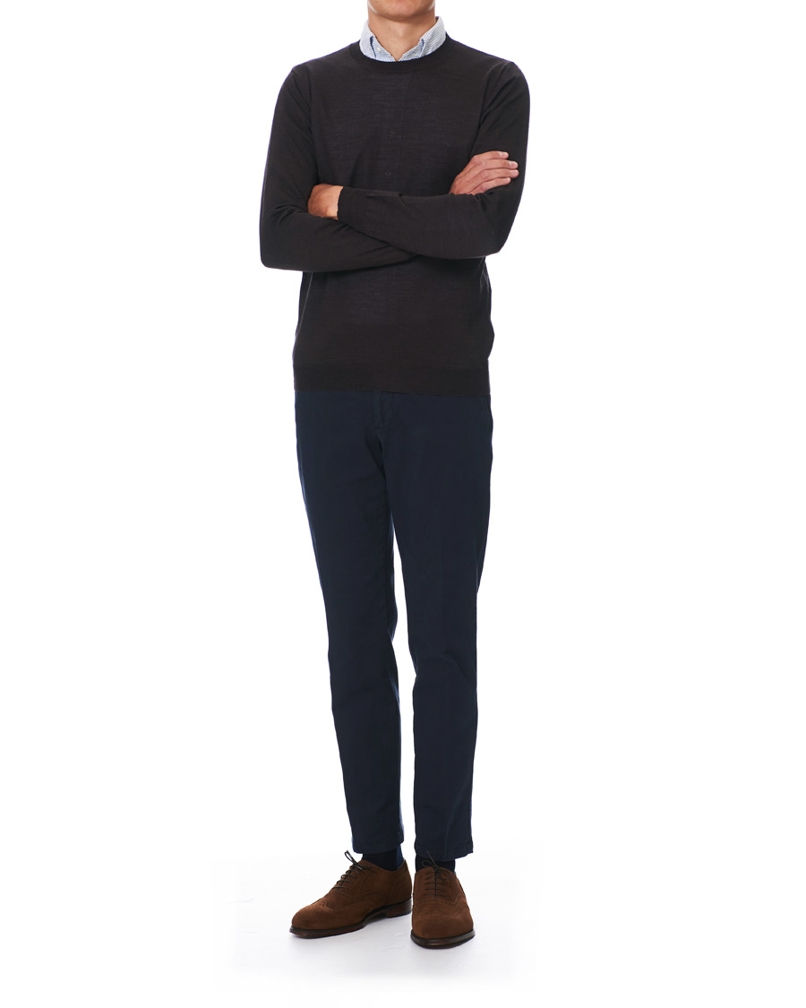 Heren | Truien | Oscar Jacobson | Custer Extra Fine Merino Crew Neck Brown